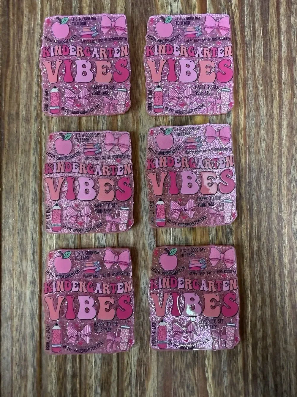6 Pc Kindergarten Vibes Acrylic Flatbacks